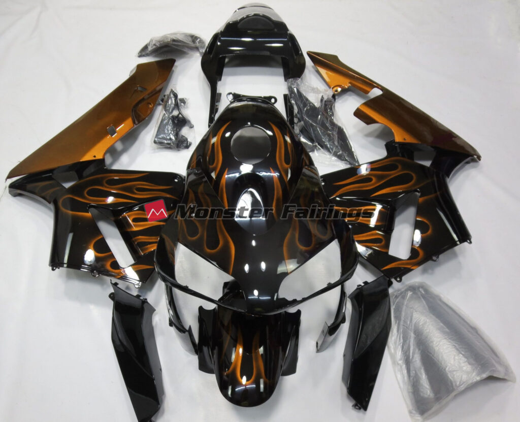 Honda CBR600RR 2003 - 2004 Orange Flames ABS fairings - custom motorcycle bodywork kit by Monster Fairings