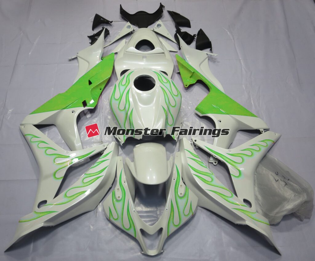 Honda CBR600RR 2007 - 2008 Lime Green Flame White ABS fairings - custom motorcycle bodywork kit by Monster Fairings