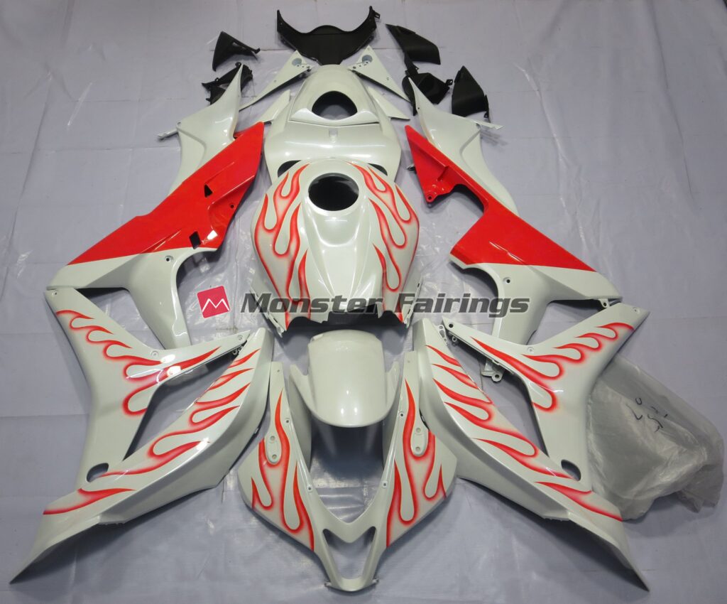 Honda CBR600RR 2007 - 2008 Red Flame White ABS fairings - custom motorcycle bodywork kit by Monster Fairings
