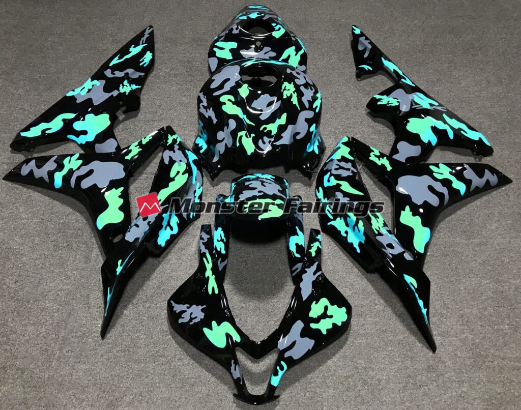 Honda CBR600RR 2007 - 2008 Gloss Green & Gray Camo ABS fairings - custom motorcycle bodywork kit by Monster Fairings
