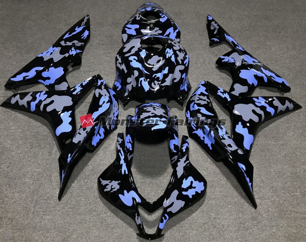 Honda CBR600RR 2007 - 2008 Gloss Blue & Gray Camo ABS fairings - custom motorcycle bodywork kit by Monster Fairings