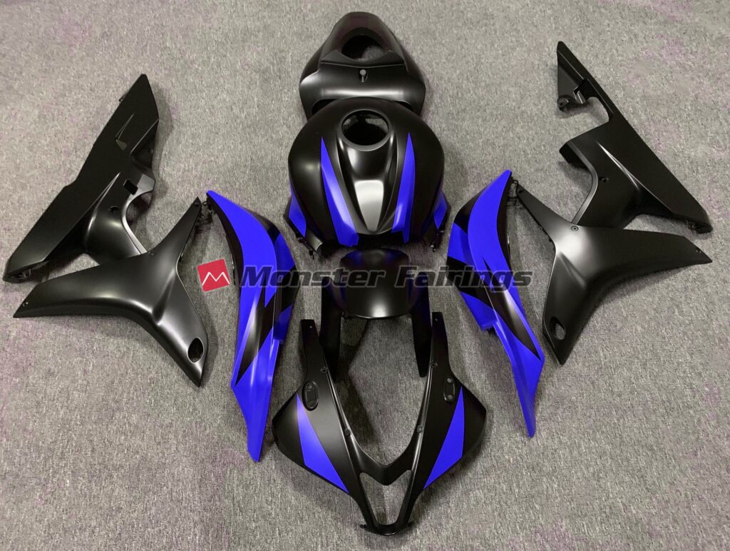 Honda CBR600RR 2007 - 2008 Matte Black Blue Design ABS fairings - custom motorcycle bodywork kit by Monster Fairings