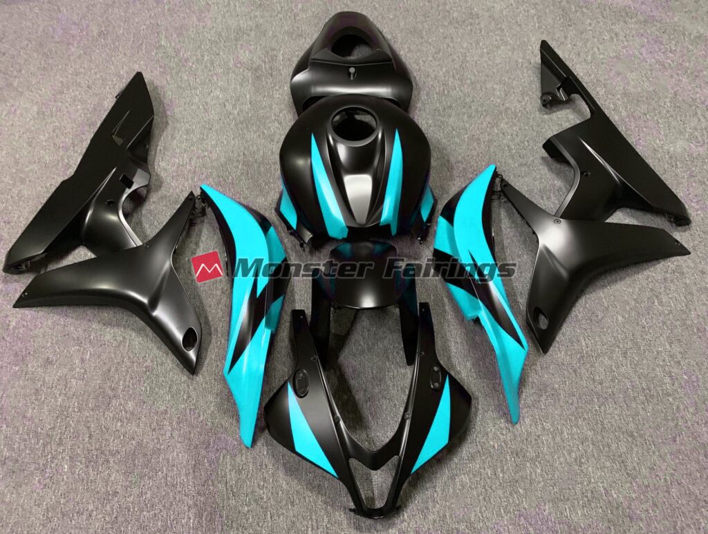 Honda CBR600RR 2007 - 2008 Matte Black Cyan Design ABS fairings - custom motorcycle bodywork kit by Monster Fairings