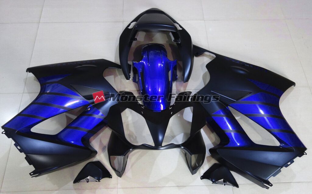 Honda VFR800 2002 - 2012 Matte Black Blue ABS fairings - custom motorcycle bodywork kit by Monster Fairings