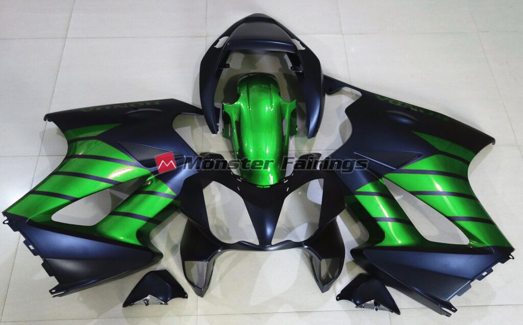 Honda VFR800 2002 - 2012 Matte Black Green ABS fairings - custom motorcycle bodywork kit by Monster Fairings