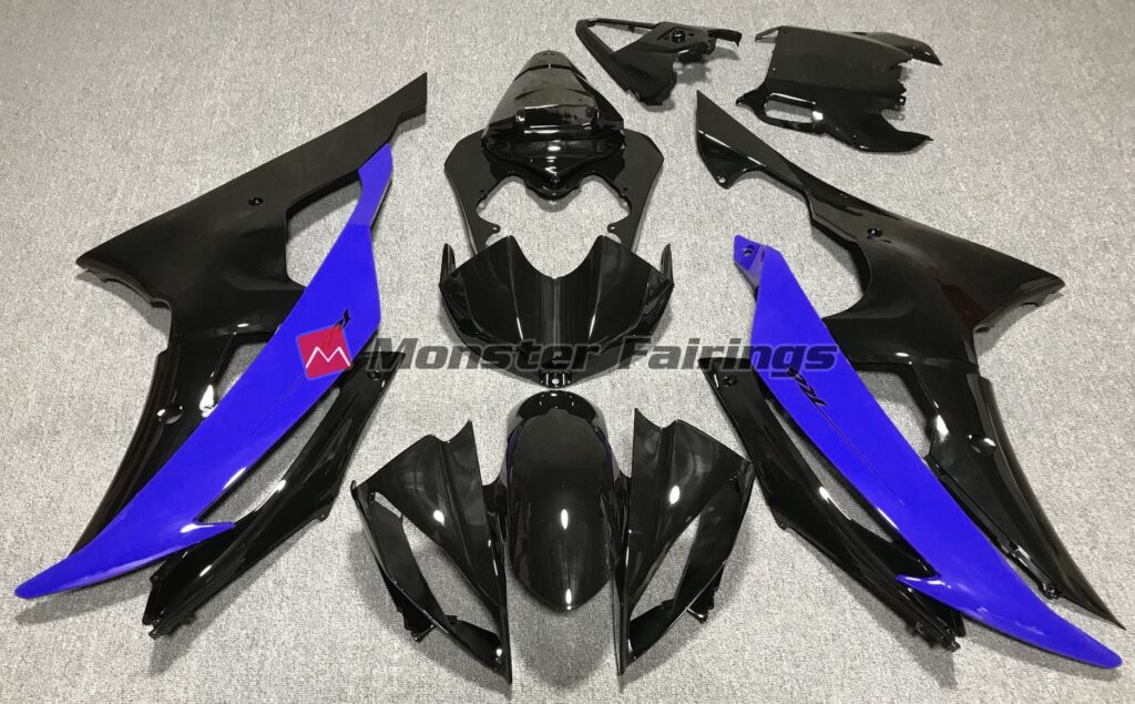 Yamaha R6 2008 - 2016 Gloss Black Blue ABS fairings - custom motorcycle bodywork kit by Monster Fairings