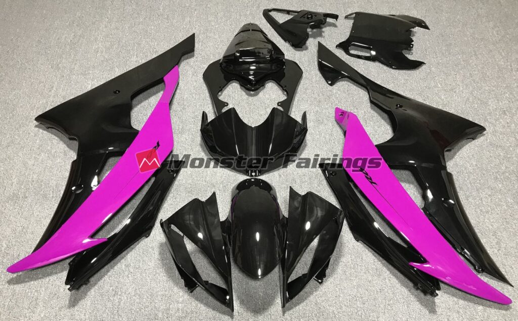 Yamaha R6 2008 - 2016 Gloss Black Pink ABS fairings - custom motorcycle bodywork kit by Monster Fairings