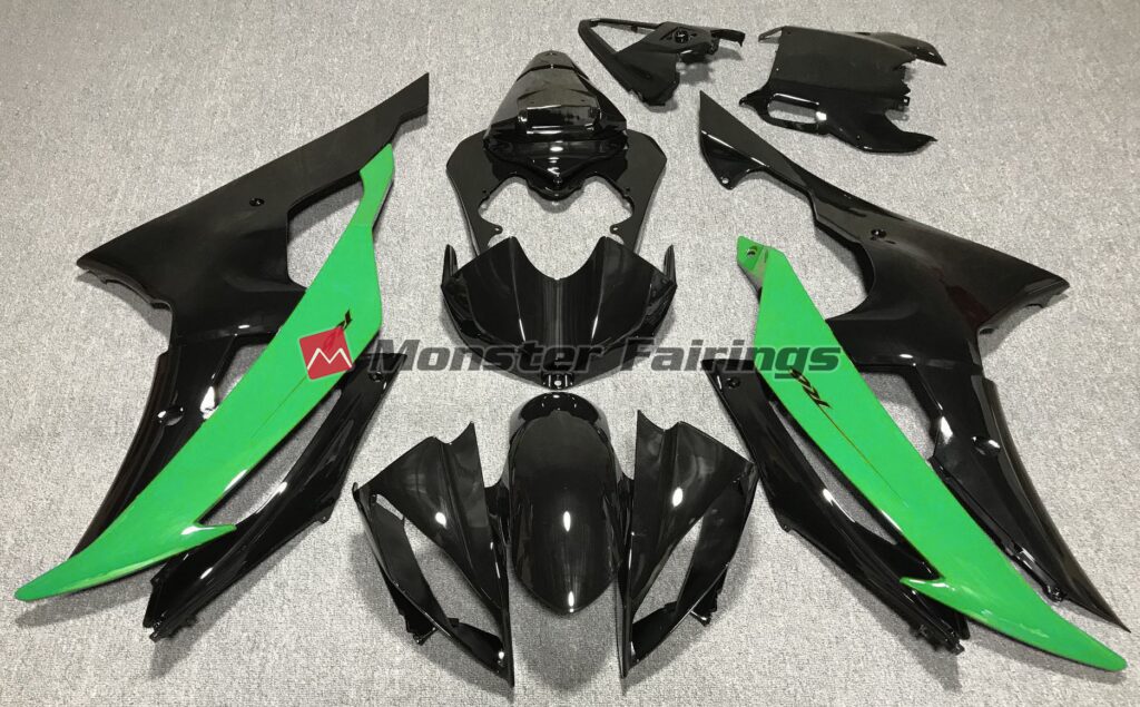 Yamaha R6 2008 - 2016 Gloss Black Green ABS fairings - custom motorcycle bodywork kit by Monster Fairings