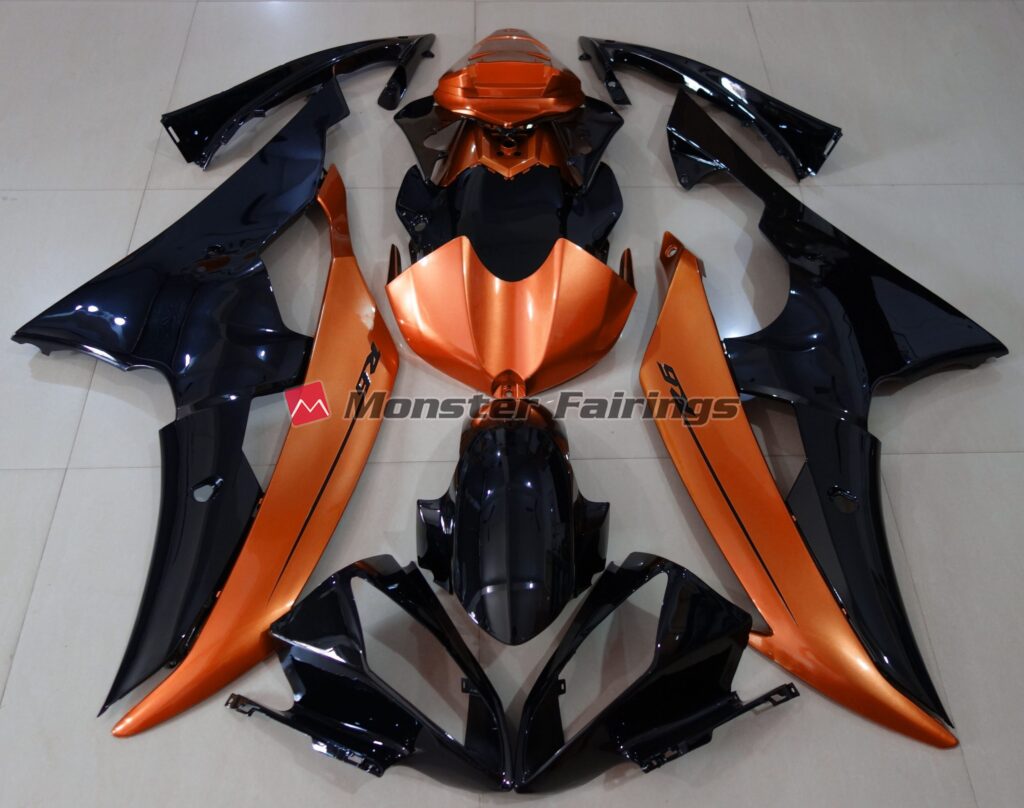 Yamaha R6 2008 - 2016 Gloss Black Light Orange ABS fairings - custom motorcycle bodywork kit by Monster Fairings