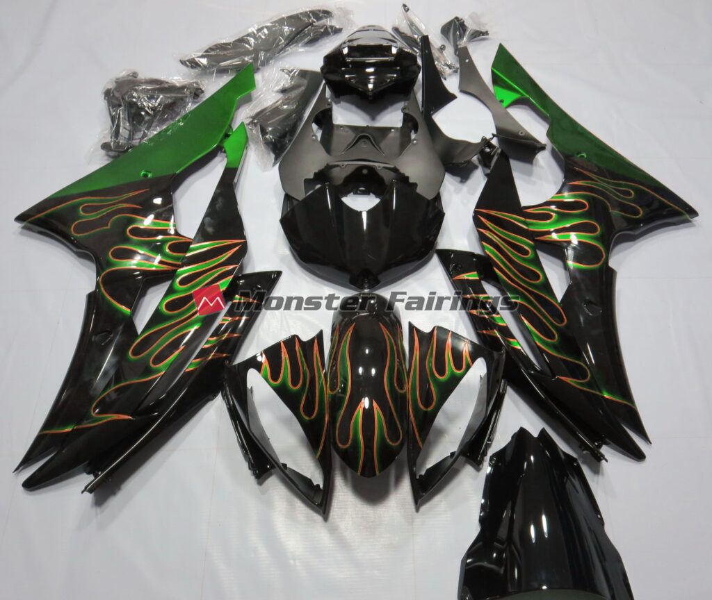 Yamaha R6 2008 - 2016 Green Flame ABS fairings - custom motorcycle bodywork kit by Monster Fairings