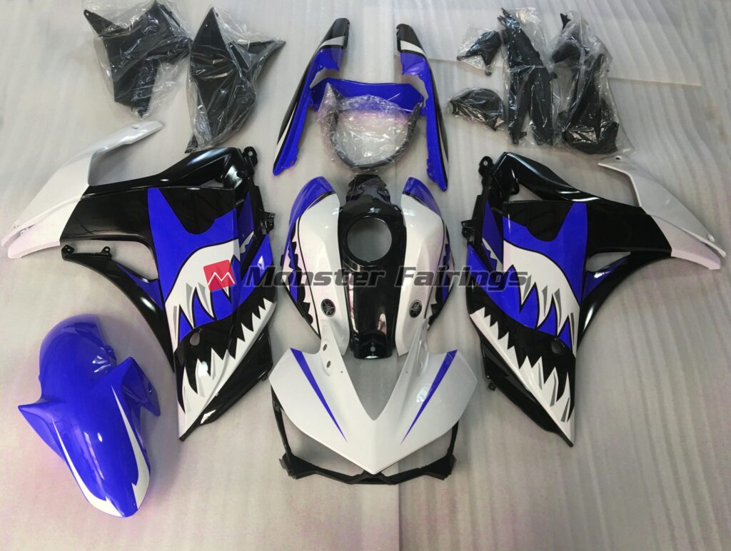 Yamaha R3 2014 - 2018 Blue White Shark ABS fairings - custom motorcycle bodywork kit by Monster Fairings