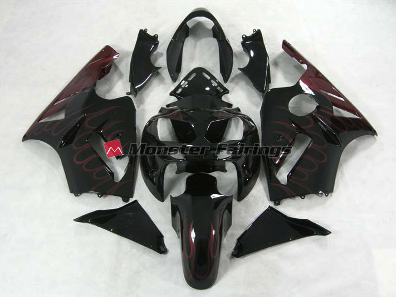 Kawasaki ZX12R 2002 - 2005 Burgundy Flame ABS fairings - custom motorcycle bodywork kit by Monster Fairings