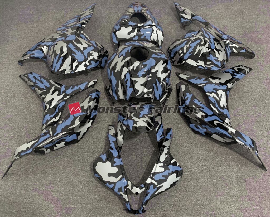 Honda CBR600RR 2009 - 2012 Gloss Blue & Silver Camo ABS fairings - custom motorcycle bodywork kit by Monster Fairings