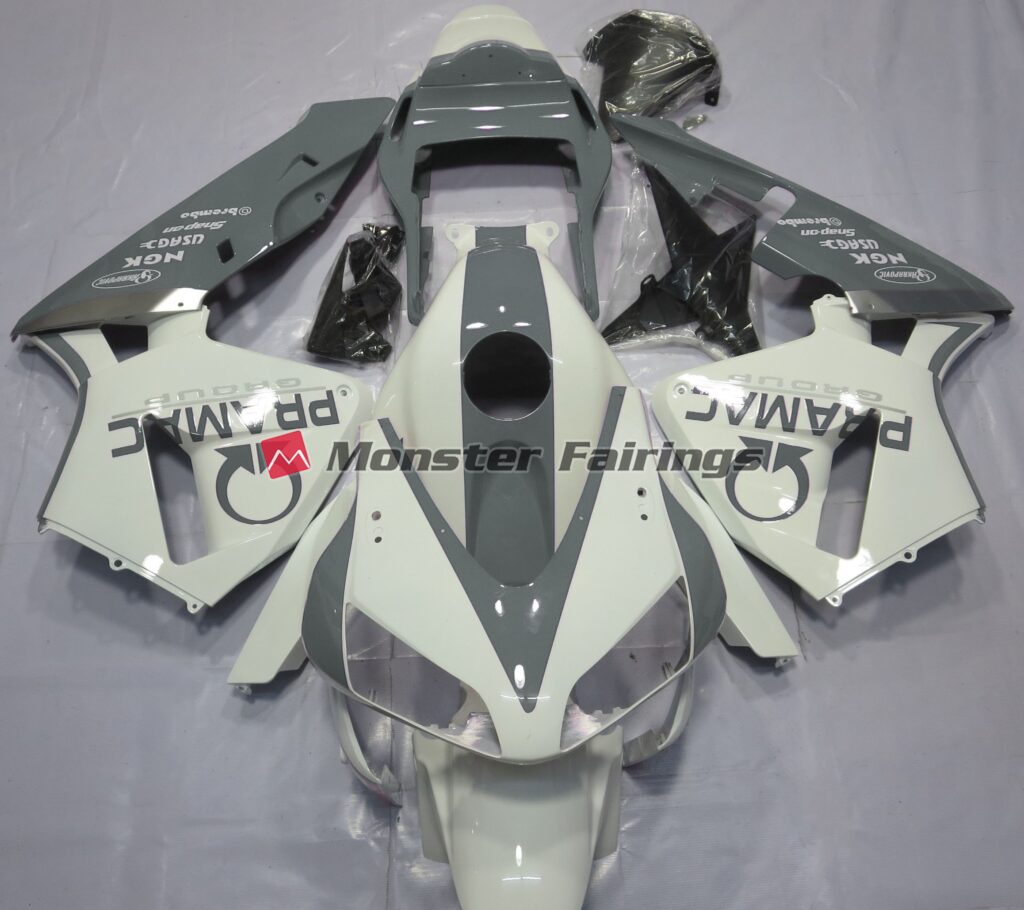 Honda CBR600RR 2003 - 2004 Gloss White and Grey PRAMAC ABS fairings - custom motorcycle bodywork kit by Monster Fairings