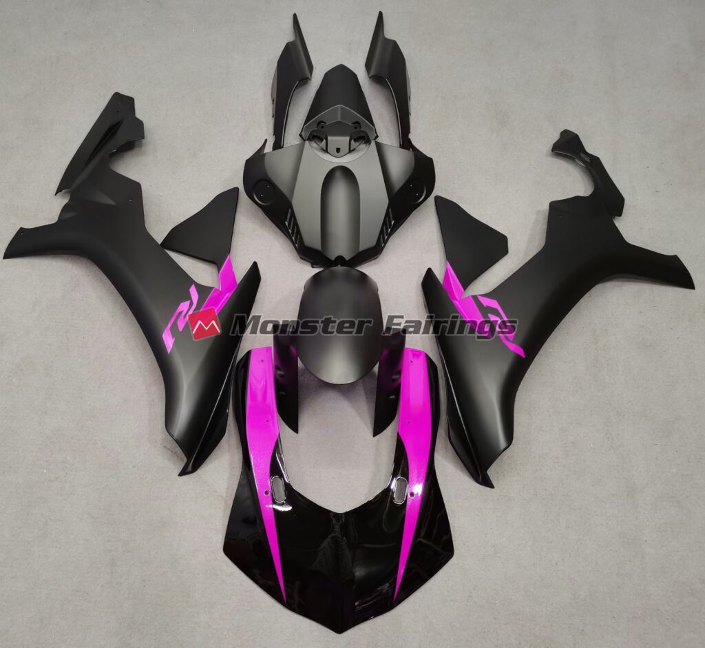 Yamaha R1 2015 - 2019 Matte Black with Pink ABS fairings - custom motorcycle bodywork kit by Monster Fairings