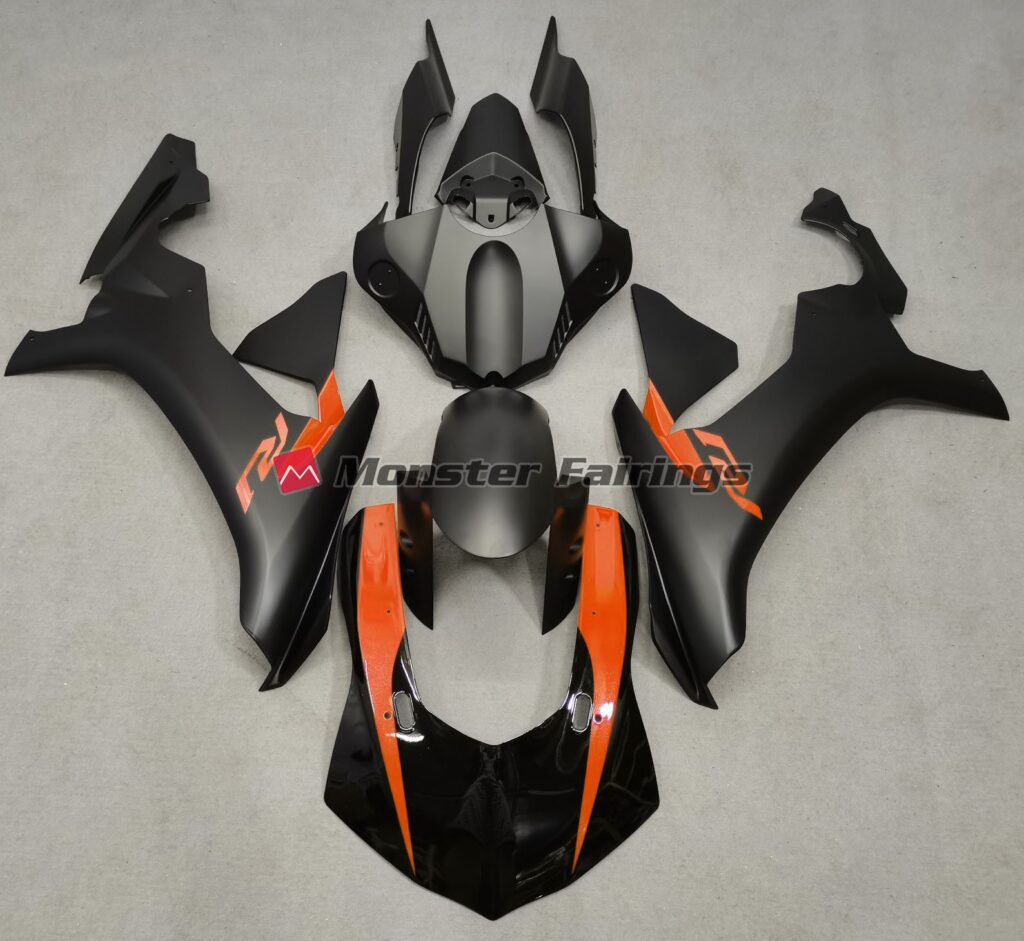 Yamaha R1 2015 - 2019 Matte Black with Orange ABS fairings - custom motorcycle bodywork kit by Monster Fairings