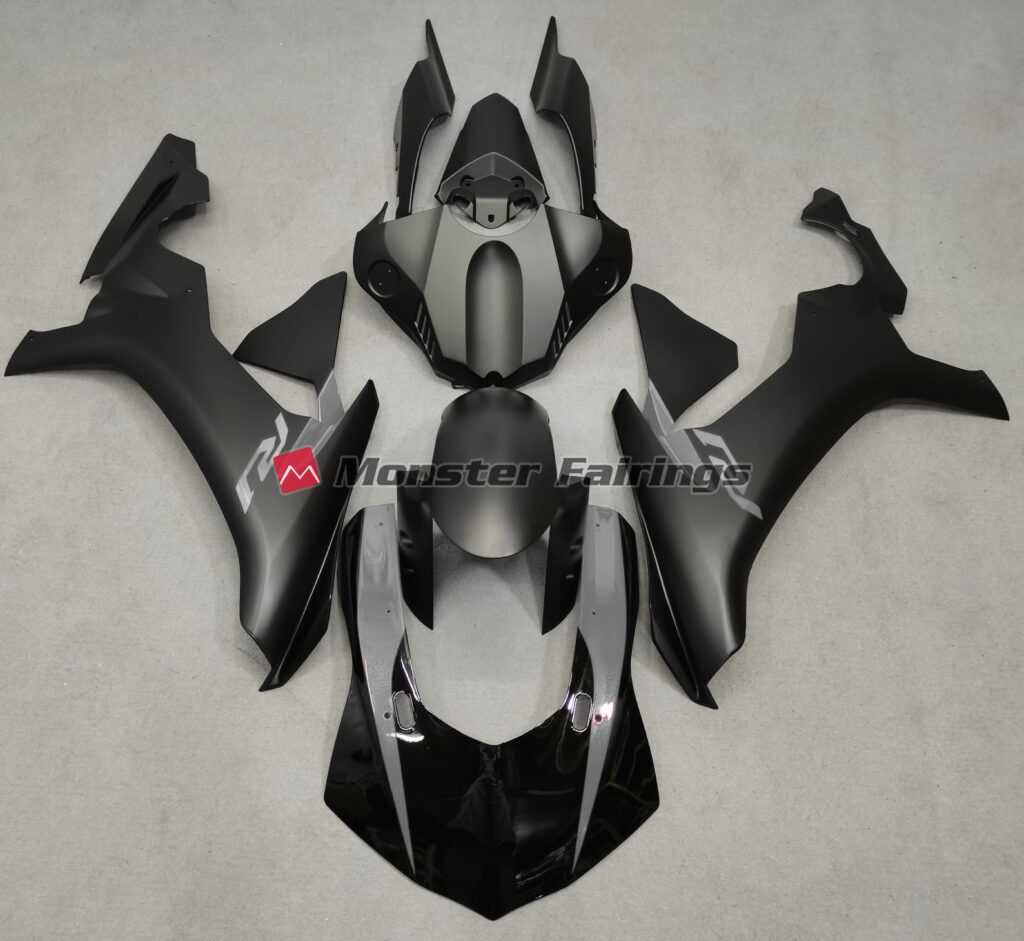Yamaha R1 2015 - 2019 Matte Black with Gray ABS fairings - custom motorcycle bodywork kit by Monster Fairings