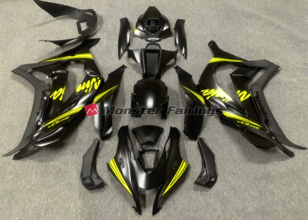 Kawasaki ZX10R 2016 - 2020 Satin Black with Yellow ABS fairings - custom motorcycle bodywork kit by Monster Fairings