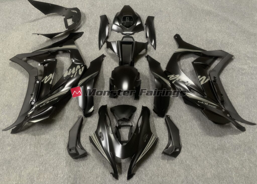 Kawasaki ZX10R 2016 - 2020 Satin Black with Grey ABS fairings - custom motorcycle bodywork kit by Monster Fairings