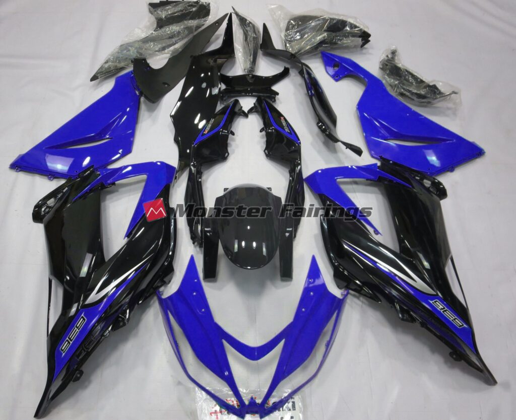 Kawasaki ZX6R 2013 - 2018 Black and Blue ABS fairings - custom motorcycle bodywork kit by Monster Fairings