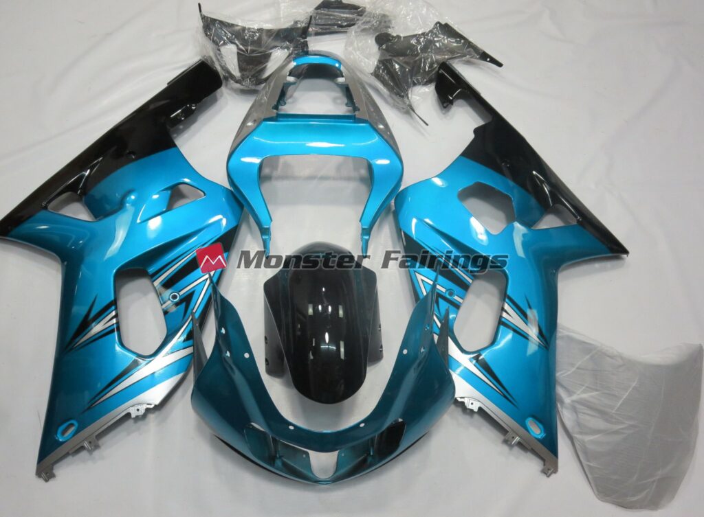 Suzuki GSXR 600 - 750 2001 - 2003 Light Blue and Silver ABS fairings - custom motorcycle bodywork kit by Monster Fairings