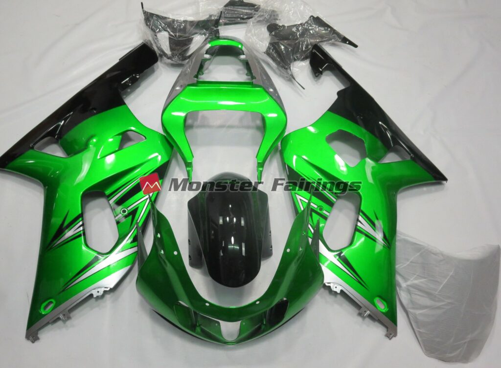 Suzuki GSXR 600 - 750 2001 - 2003 Green and Silver ABS fairings - custom motorcycle bodywork kit by Monster Fairings