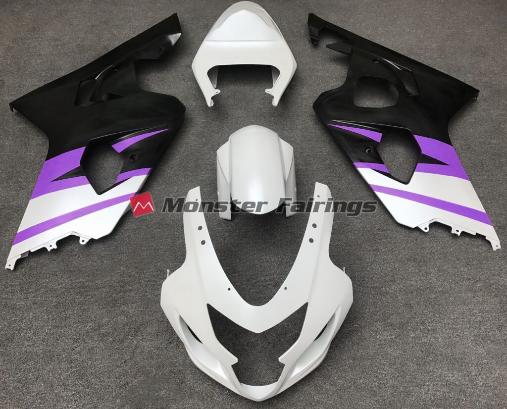 Suzuki GSXR 600 - 750 2004 - 2005 Matte White w/ Purple ABS fairings - custom motorcycle bodywork kit by Monster Fairings