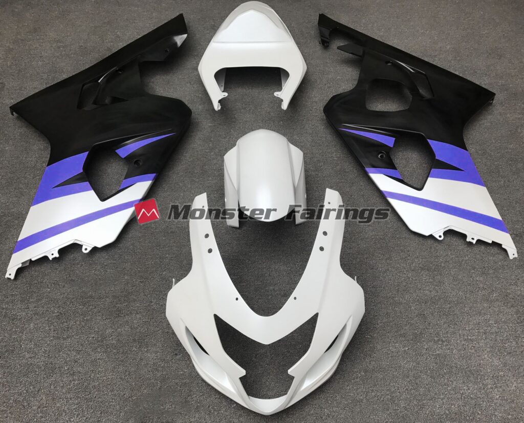 Suzuki GSXR 600 - 750 2004 - 2005 Matte White w/ Blue ABS fairings - custom motorcycle bodywork kit by Monster Fairings