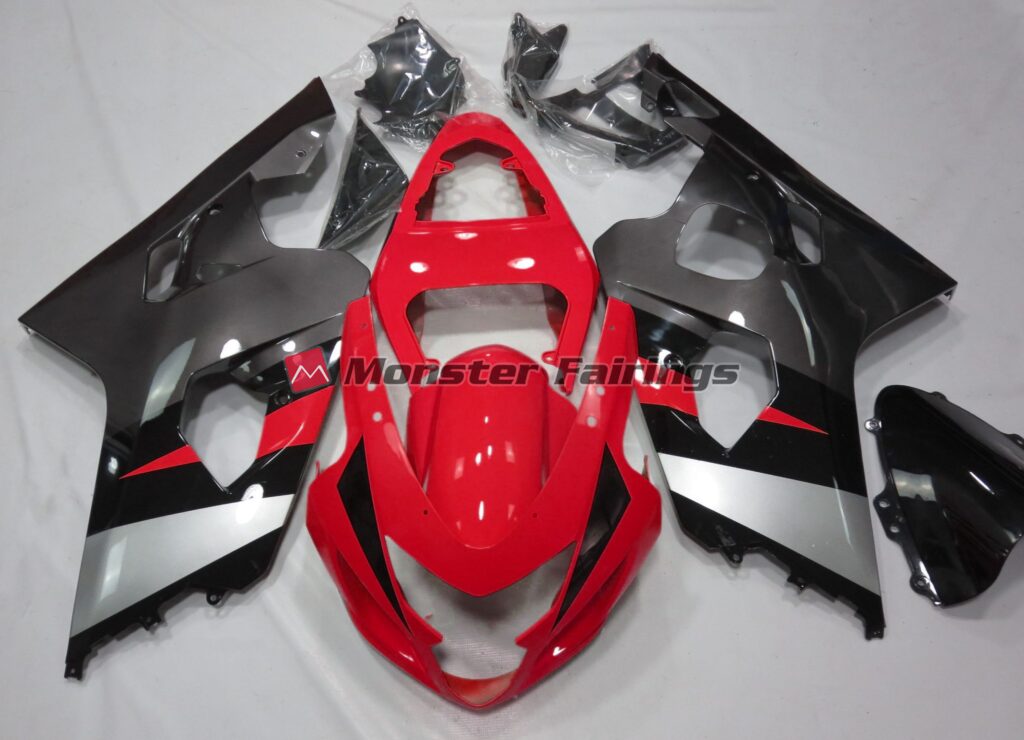 Suzuki GSXR 600 - 750 2004 - 2005 Red and Silver Gloss ABS fairings - custom motorcycle bodywork kit by Monster Fairings