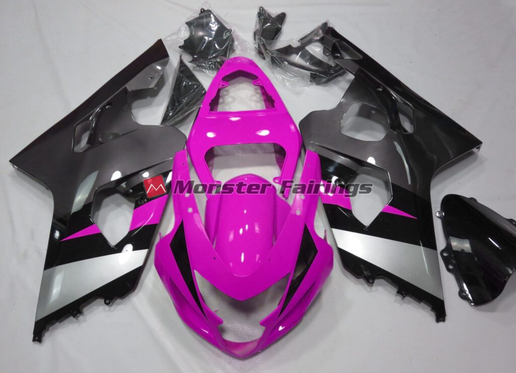 Suzuki GSXR 600 - 750 2004 - 2005 Pink and Silver ABS fairings - custom motorcycle bodywork kit by Monster Fairings