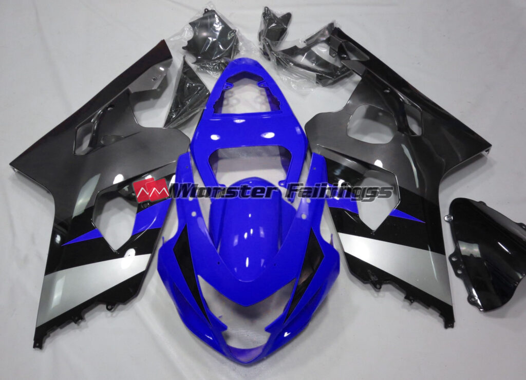 Suzuki GSXR 600 - 750 2004 - 2005 Blue and Silver ABS fairings - custom motorcycle bodywork kit by Monster Fairings