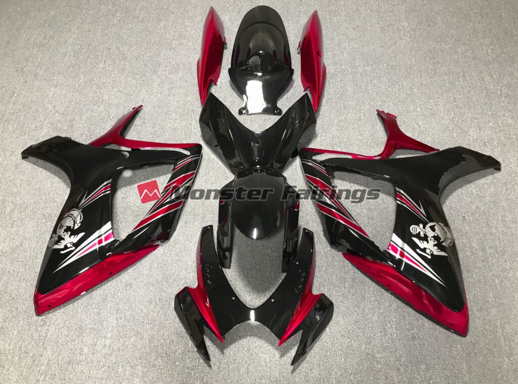 Suzuki GSXR 600 - 750 2006 - 2007 Gloss Red and Black Design ABS fairings - custom motorcycle bodywork kit by Monster Fairings