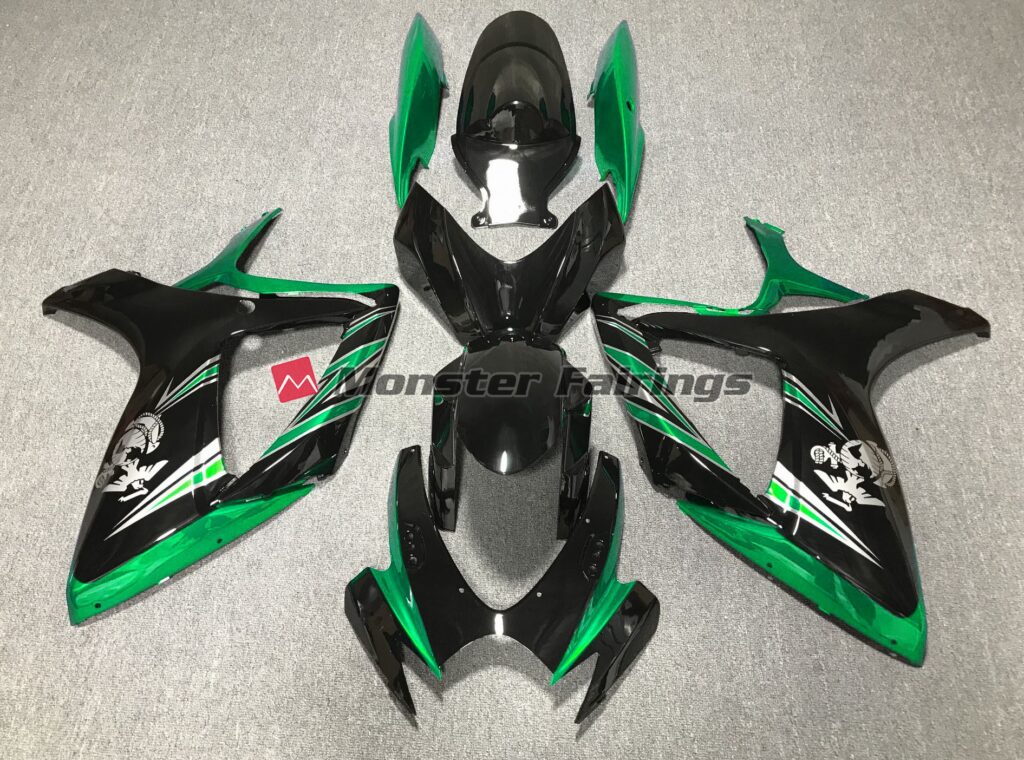 Suzuki GSXR 600 - 750 2006 - 2007 Gloss Green and Black Design ABS fairings - custom motorcycle bodywork kit by Monster Fairings