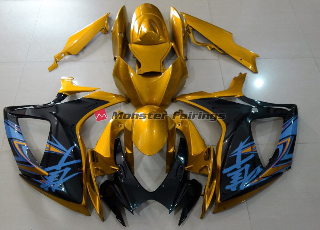 Suzuki GSXR 600 - 750 2006 - 2007 Gloss Gold with Black ABS fairings - custom motorcycle bodywork kit by Monster Fairings