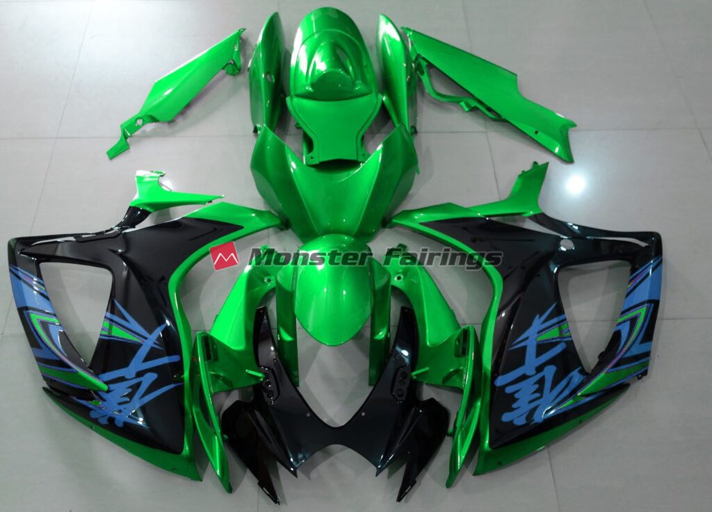 Suzuki GSXR 600 - 750 2006 - 2007 Gloss Green with Black ABS fairings - custom motorcycle bodywork kit by Monster Fairings