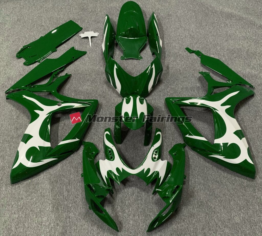 Suzuki GSXR 600 - 750 2006 - 2007 Dark Green with White ABS fairings - custom motorcycle bodywork kit by Monster Fairings