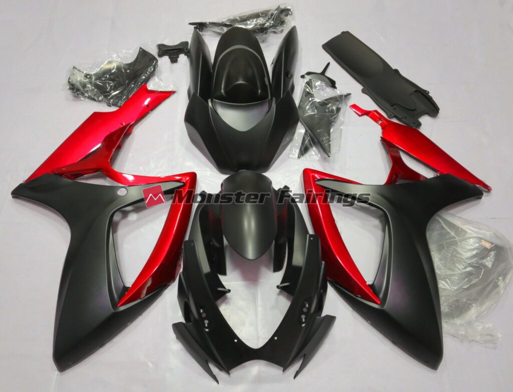 Suzuki GSXR 600 - 750 2006 - 2007 Matte Black with Red ABS fairings - custom motorcycle bodywork kit by Monster Fairings