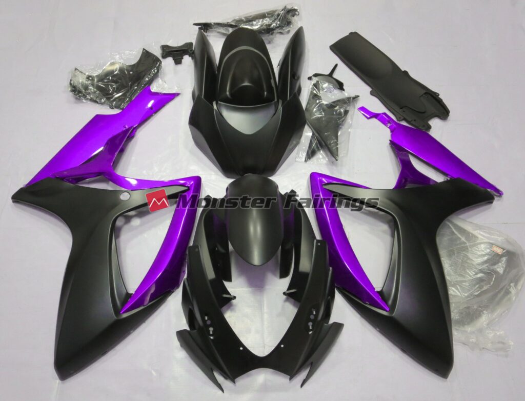 Suzuki GSXR 600 - 750 2006 - 2007 Matte Black with Purple ABS fairings - custom motorcycle bodywork kit by Monster Fairings