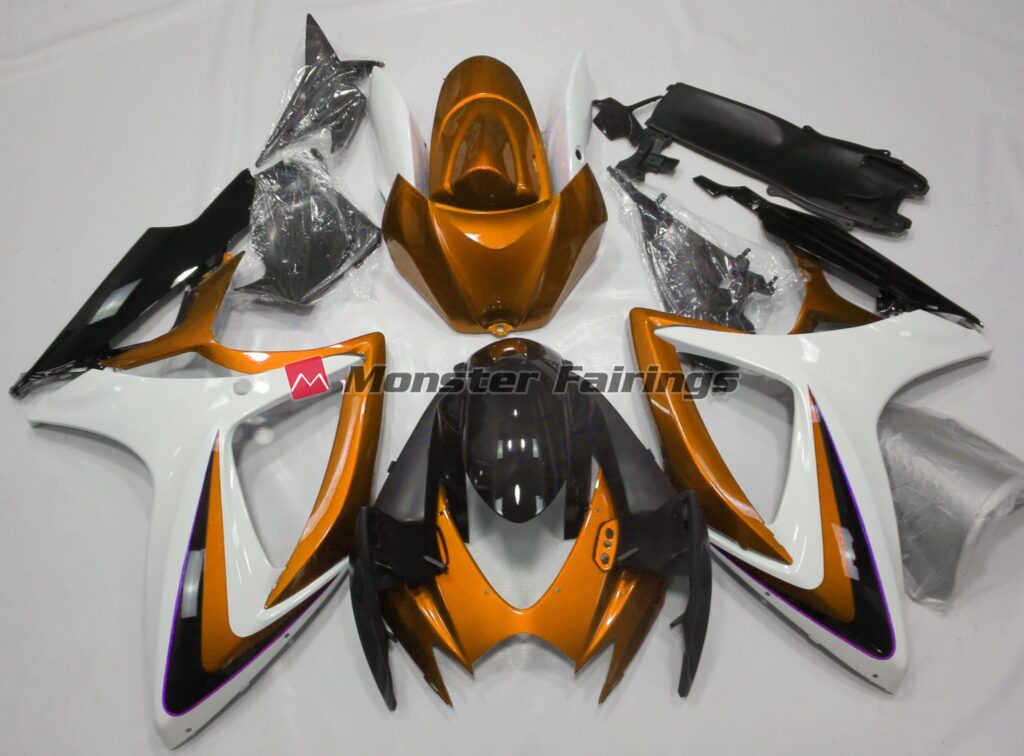 Suzuki GSXR 600 - 750 2006 - 2007 Orange with White Debadged ABS fairings - custom motorcycle bodywork kit by Monster Fairings