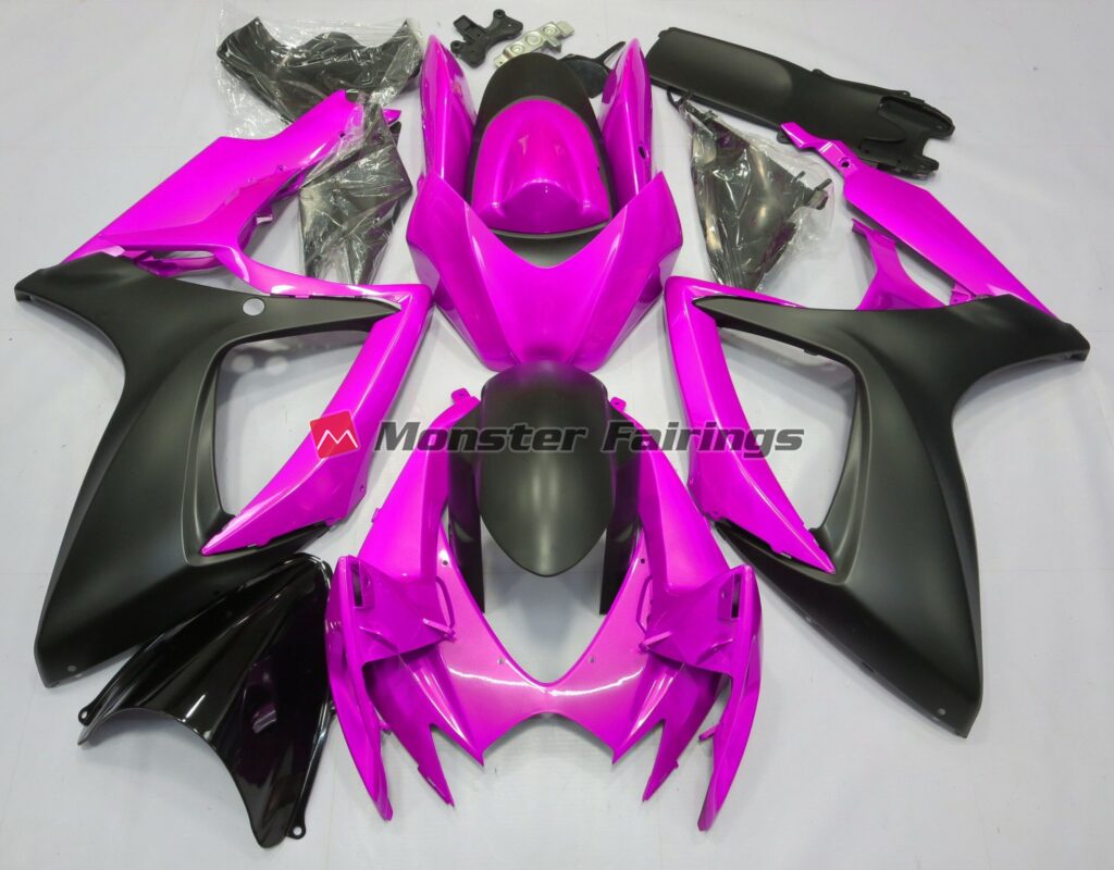 Suzuki GSXR 600 - 750 2006 - 2007 Pink and Matte Black ABS fairings - custom motorcycle bodywork kit by Monster Fairings