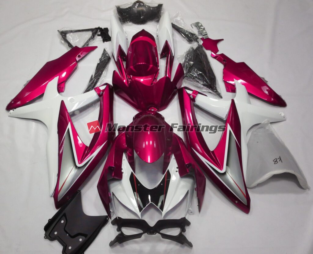 Suzuki GSXR 600 - 750 2008 - 2010 Gloss Red and White ABS fairings - custom motorcycle bodywork kit by Monster Fairings