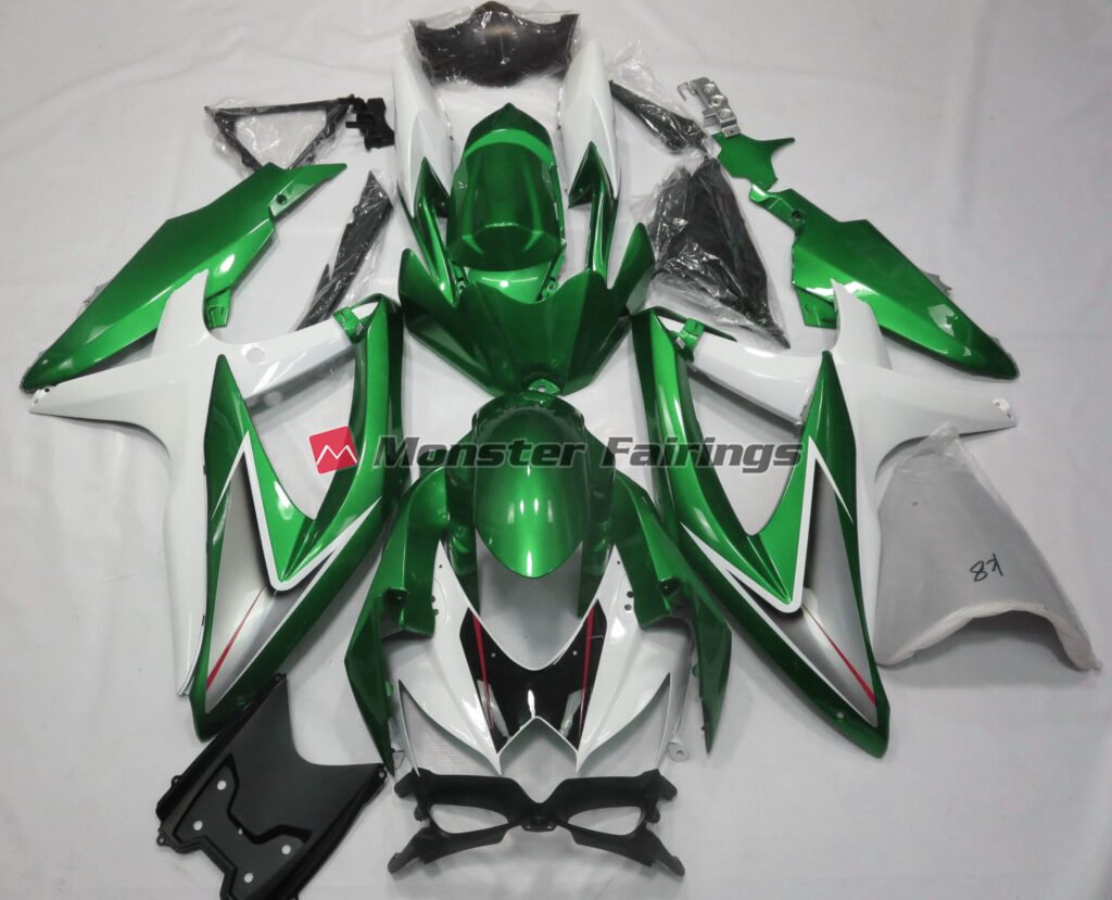 Suzuki GSXR 600 - 750 2008 - 2010 Gloss Green and White ABS fairings - custom motorcycle bodywork kit by Monster Fairings