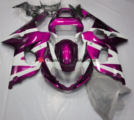 Suzuki GSXR 1000 2000 - 2002 Gloss Pink with White ABS fairings - custom motorcycle bodywork kit by Monster Fairings