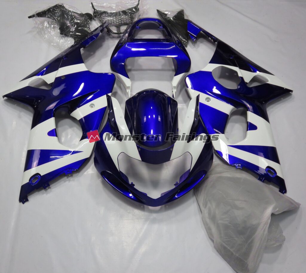 Suzuki GSXR 1000 2000 - 2002 Gloss Blue with White ABS fairings - custom motorcycle bodywork kit by Monster Fairings