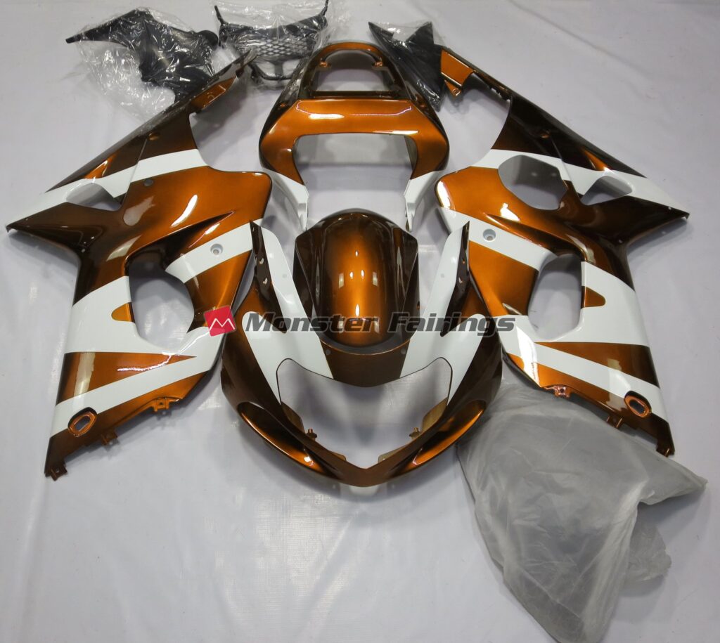 Suzuki GSXR 1000 2000 - 2002 Gloss Orange with White ABS fairings - custom motorcycle bodywork kit by Monster Fairings