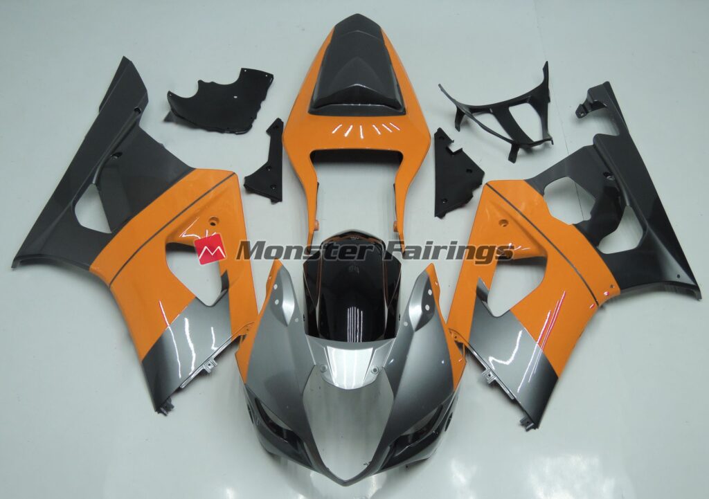 Suzuki GSXR 1000 2003 - 2004 Gloss Light Orange, Silver & Black ABS fairings - custom motorcycle bodywork kit by Monster Fairings