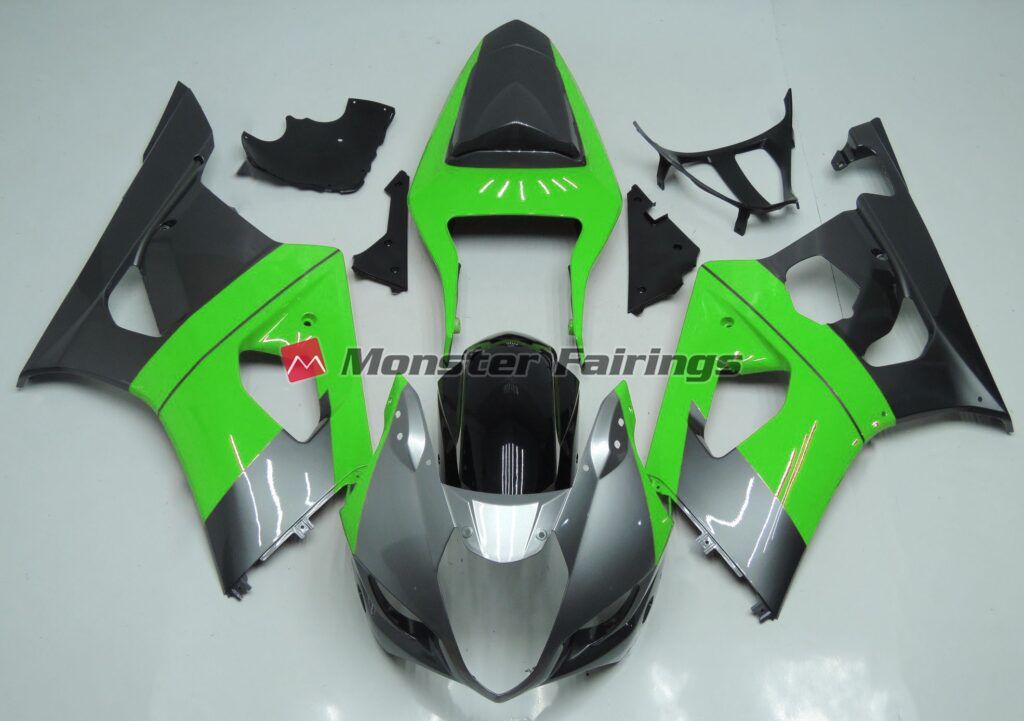 Suzuki GSXR 1000 2003 - 2004 Gloss Green, Silver & Black ABS fairings - custom motorcycle bodywork kit by Monster Fairings
