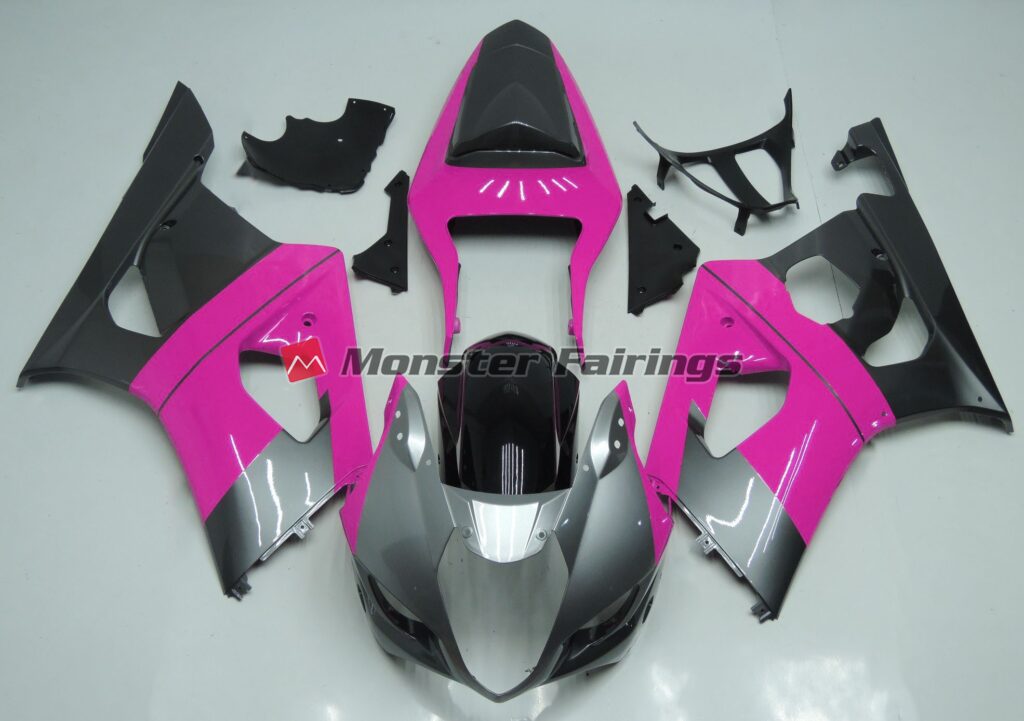 Suzuki GSXR 1000 2003 - 2004 Gloss Pink, Silver & Black ABS fairings - custom motorcycle bodywork kit by Monster Fairings