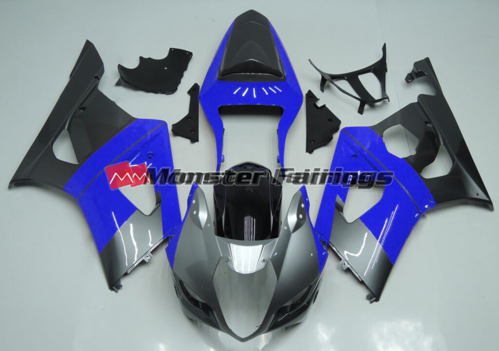 Suzuki GSXR 1000 2003 - 2004 Gloss Blue, Silver & Black ABS fairings - custom motorcycle bodywork kit by Monster Fairings