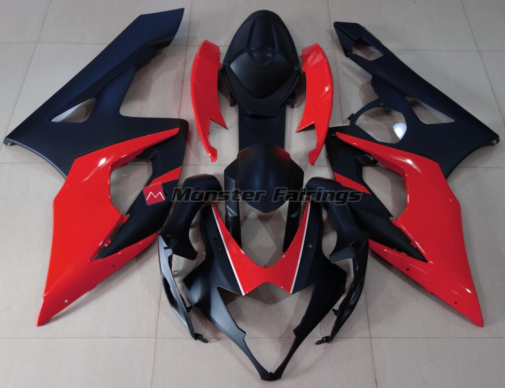 Suzuki GSXR 1000 2005 - 2006 Matte Black & Red ABS fairings - custom motorcycle bodywork kit by Monster Fairings